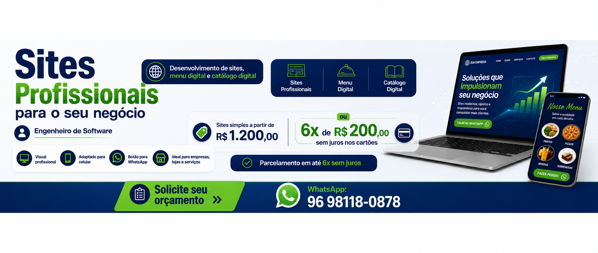 Sites profissionais para negócios, com orçamento pelo WhatsApp.
